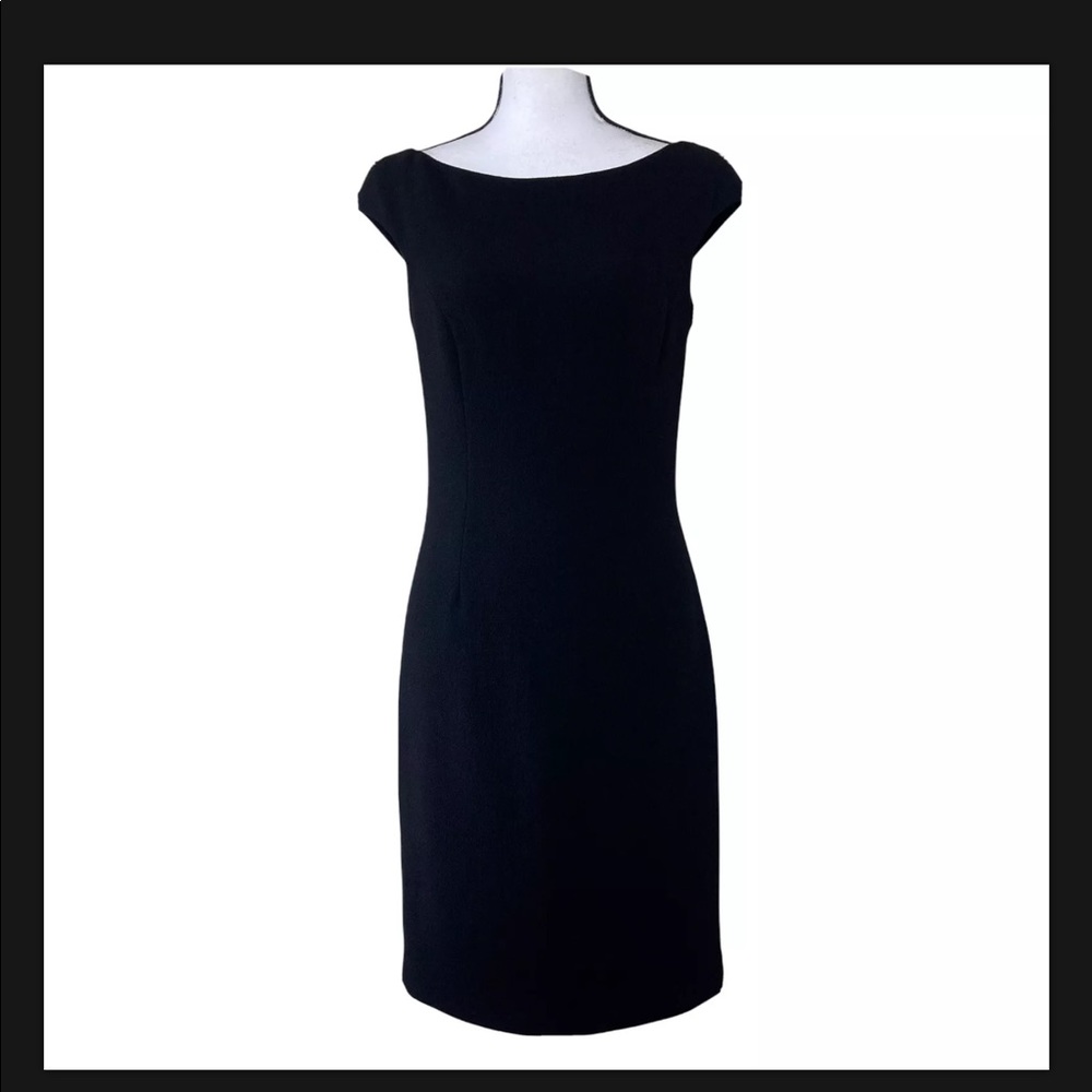 Teri Jon By Rickie Freeman Black 100% Wool Sheath Size 4 Dress academia Classic